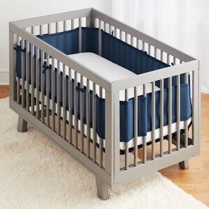 Breathable Baby Mesh Liner For Crib Navy Crib Bumper EUC